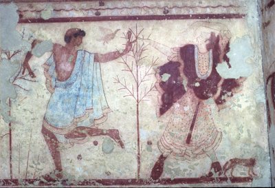 Etruscan, Triclinio Tomb, Banquet scene, 470 BC. Tarquinia, Italy. by Unbekannt
