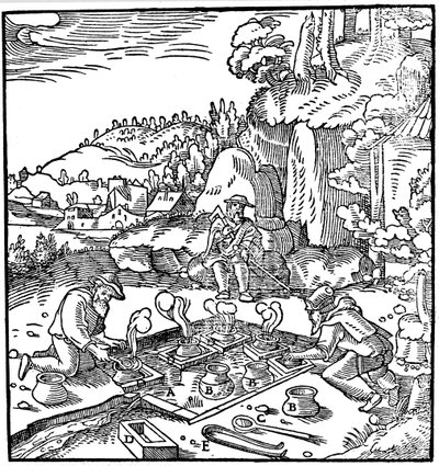 Evaporating Pots of Brine in a Natural Hot Spring to Obtain Salt by Unbekannt
