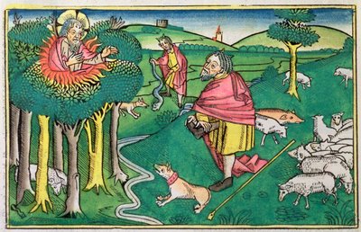 Exodus 3:1-22 and 4:1-4: The Burning Bush and God Arming Moses with the Miraculous Rod by Unbekannt