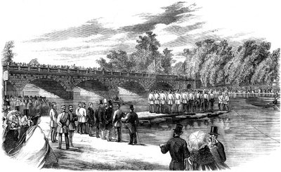 Experiments with Captain Fowkes Pontoon Bridge on the Serpentine, Hyde Park, London, 1860 by Unbekannt