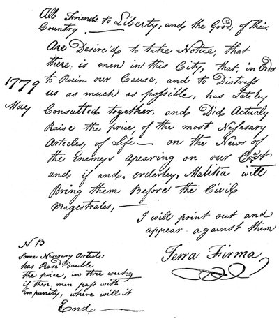 Facsimile of a Declaration About the Scarcity of Food in America by Unbekannt