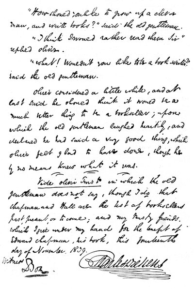 Facsimile of the inscription in a copy of The Pickwick Papers, 1839 1912 by Unbekannt