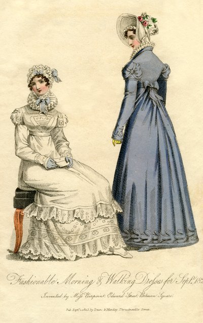 Fashionable Morning and Walking Dresses from September 1823 by Unbekannt