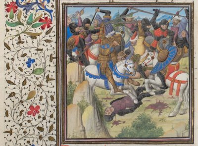 Fight between Christians and Saracens under Saladin (Miniature from the Historia by William of Tyre) by Unbekannt