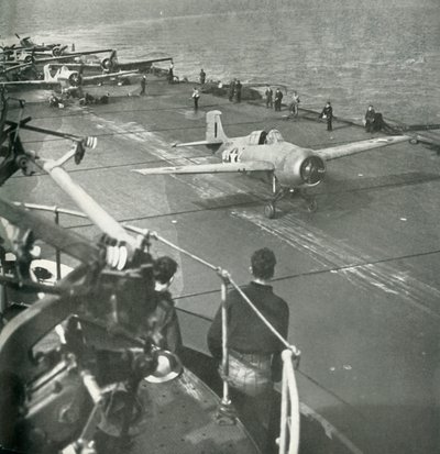 Fighter Planes on Board an Aircraft Carrier, Second World War, c. 1943 by Unbekannt