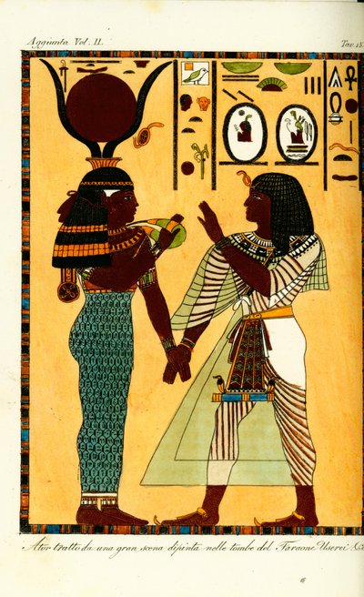 Figure of the Egyptian goddess Hathor with King Seti I from his tomb in Thebes, discovered by Giovanni Battista Belzoni by Unbekannt