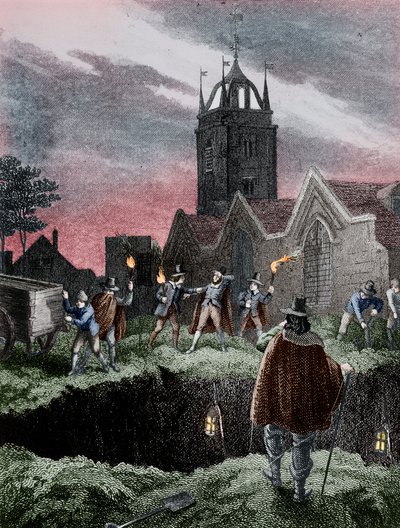 Filling a Mass Grave at Night During the Plague of London by Unbekannt