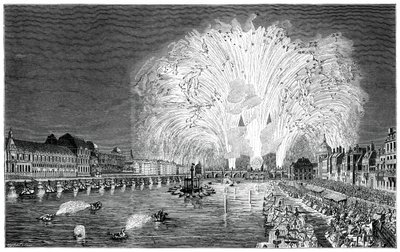 Fireworks On The Bridge, Paris, 1754 by Unbekannt