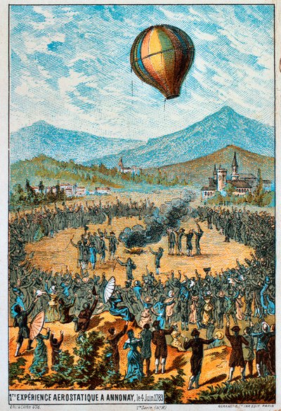 First Test Flight of a Hot Air Balloon at Annonay, France, 4 June, 1783 by Unbekannt