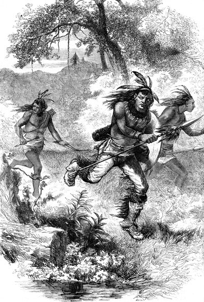 Flight of Native Americans after a massacre of settlers by Unbekannt