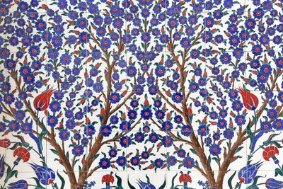 Flowers. One of the 80 Iznik panels - highly decorated ceramic tiles popular in the 16th century - which feature distinctly in Istanbul