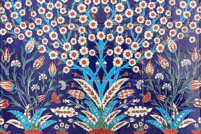 Flowers. One of the 80 Iznik panels - highly decorated ceramic tiles popular in the 16th century - which feature distinctly in Istanbul