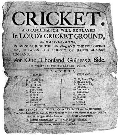 Flyer Advertising a Cricket Match Between Hampshire and England by Unbekannt
