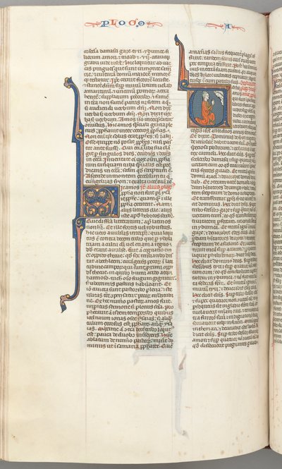 Amos, Historiated Initial V, Amos Kneeling in Prayer, Bust of God Above by Unbekannt