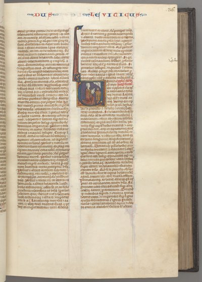 Leviticus, Historiated Initial V, Moses Offering a Sacrificial Lamb on an Altar by Unbekannt