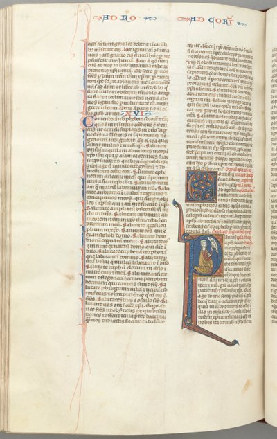 Fol. 440v, Corinthians I, historiated initial P, Paul kneeling talking to the bust of God above by Unbekannt