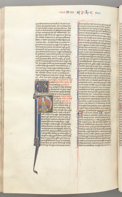 Ephesians, historiated initial P, Paul seated with a sword, the bust of God above by Unbekannt