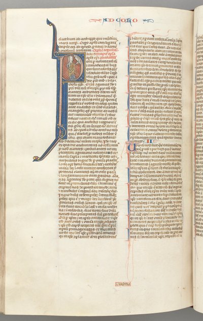 Fol. 453v, Colossians, historiated initial P, Paul standing talking to the bust of God above by Unbekannt