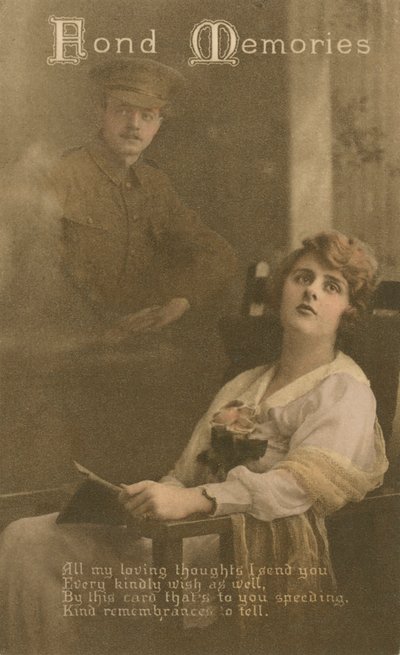 Fond Memories, Romantic Postcard Sent from a Soldier to His Sweetheart by Unbekannt