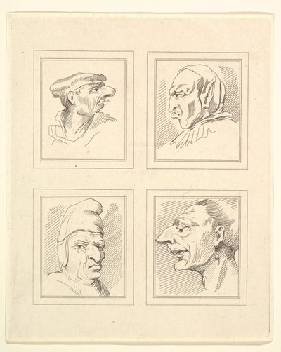 Four Heads from Caricatures by Leonardo da Vinci, from Drawings by Wenceslaus Hollar by Unbekannt