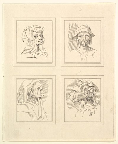 Four Heads from Caricatures by Leonardo da Vinci, from Drawings by Wincelslaus Hollar by Unbekannt