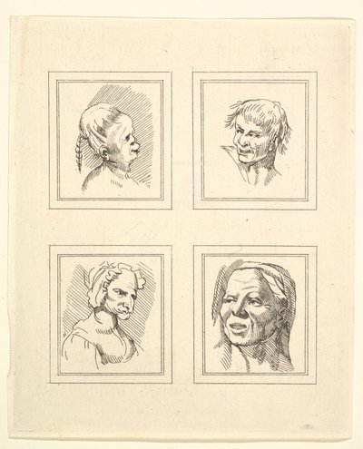 Four Heads from Caricatures by Leonardo da Vinci, from Drawings by Wincelslaus Hollar by Unbekannt