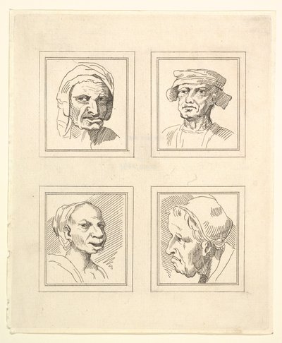 Four Heads from Characaturas by Leonardo da Vinci, from Drawings by Wincelslaus Hollar by Unbekannt