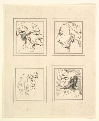 Four Heads from Caricatures by Leonardo da Vinci, from Drawings by Wenceslaus Hollar, 1786 by Unbekannt