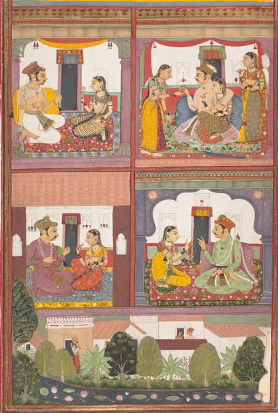 Four Love Scenes and a Landscape: Page from a Dispersed Raskapriya by Unbekannt