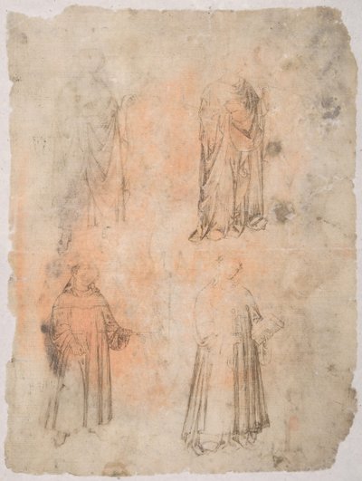Four Saints (recto), Two Saints, Seated Madonna, and Kneeling Figure (verso) by Unbekannt