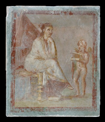 Framed vignette painted in fresco on a green wall by Unbekannt