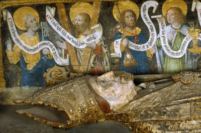 Interior of the Cathedrale - Small quatrain in old French subtitling - the martyrdom of Saint Firmin, with Saint Peter, Saint Andre and Saint John the Evangelist by Unbekannt