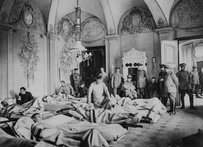 French and German wounded in a chateau in France, World War I, 1915 by Unbekannt