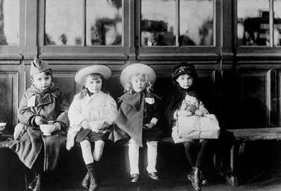 French Refugee Children Waiting for a Train by Unbekannt