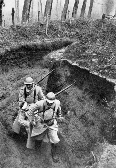 French Soldiers Carrying a Wounded Companion from the Front, First World War by Unbekannt