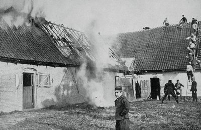 French Soldiers Fight a Fire Started by German Incendiary Bombs, Artois, World War I by Unbekannt