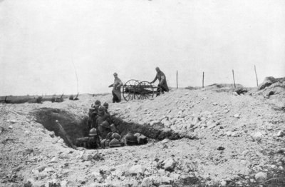 French soldiers in a foxhole, Second Battle of Champagne, France by Unbekannt