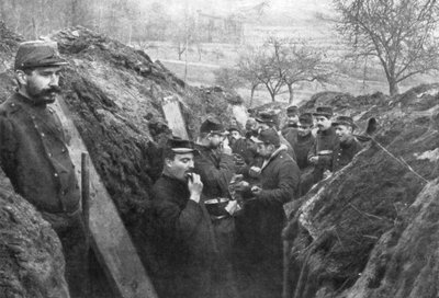 French Soldiers in the Trenches Eating Their Rations, France by Unbekannt