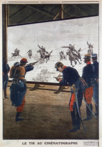 French Soldiers Using Film of a Cavalry Charge for Rifle Practice by Unbekannt