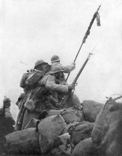 French Troops with Their Regimental Flag, the 2nd Battle of Champagne, France, 25 September 1915 by Unbekannt
