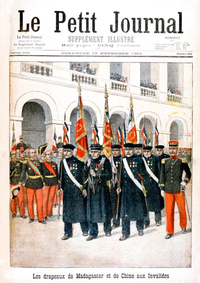 French War Veterans Carrying Flags of the Madagascar and China Campaigns, 1901 by Unbekannt