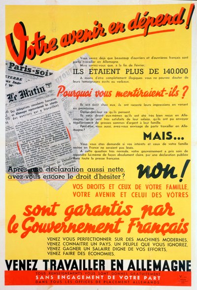 French Workers for Germany Poster, c. 1942-c. 1944 by Unbekannt