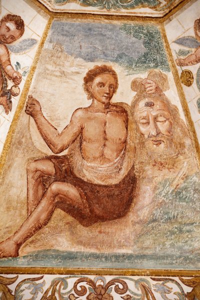 Fresco in Dominican church, Muro Leccese, Apulia: man holding St. John the Baptist