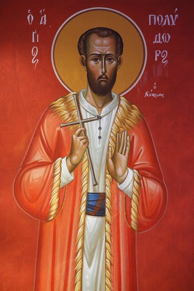 Fresco in Holy Cross Church, Pedoulas. Saint Polydor from Cyprus by Unbekannt