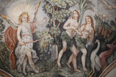 Fresco in Maglie church: Adam & Eve expelled from heaven, Maglie, Italy by Unbekannt