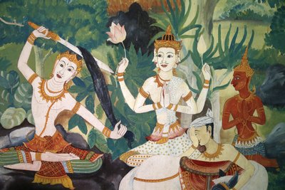 Fresco in Wat Ampharam, Hua Hin, Thailand: Buddha Cutting His Hair and Renouncing His Former Life by Unbekannt
