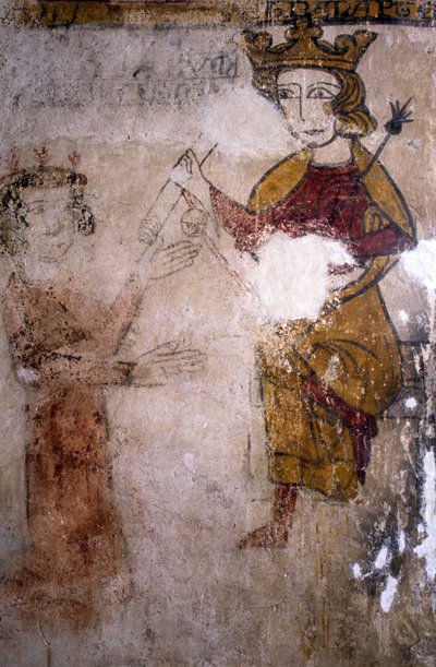 Fresco of the Ferrande Tower in Pernes-les-Fontaines from the 13th century: Charles I of Anjou to whom the body of Manfred I of Sicily or Hohenstaufen is brought. by Unbekannt