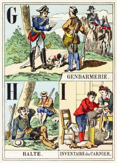 G H I: Gendarmerie, Halt, Inventory of the Game Bag - The Hunting Alphabet, c.1890 by Unbekannt
