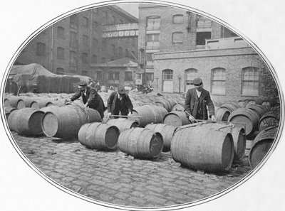 Gauging wine casks at London Docks by Unbekannt