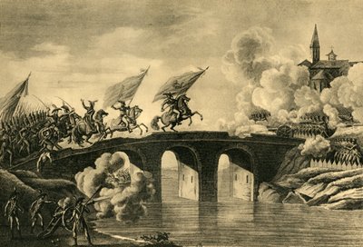 Generals Bonaparte and Augereau storm the bridge at Arcola, November 1796 by Unbekannt
